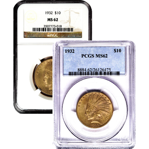 Pre-33 $10 Indian Gold Eagle Coin (MS62, PCGS or NGC)