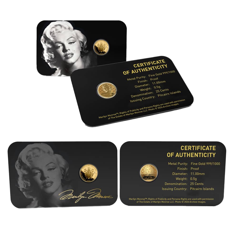冥土人形クリンラビィ　金枠　シークレット　25th 2枚セット バラ売り可能 2026 1/2 Gram Pitcairn Islands Marilyn Monroe Gold Coin (In Card