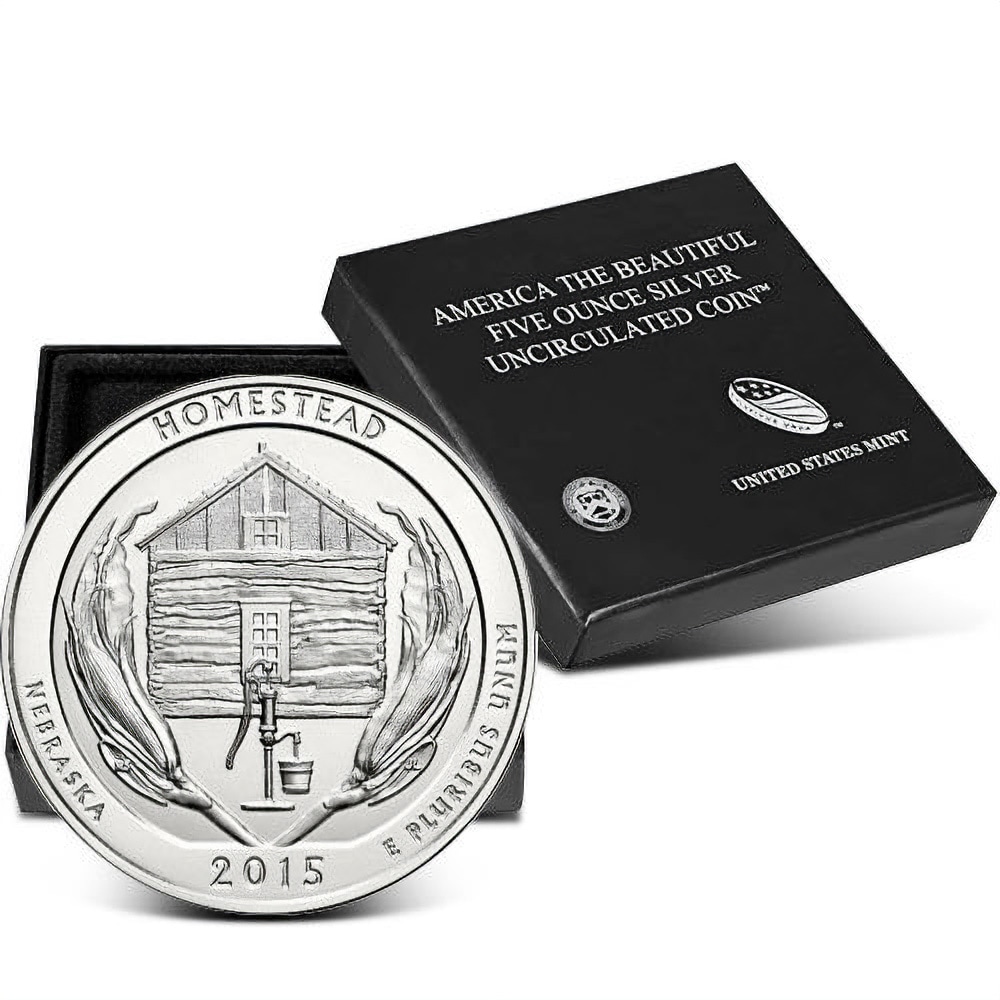 2015-P 5 oz Burnished ATB Homestead Silver Coin (Box + CoA)