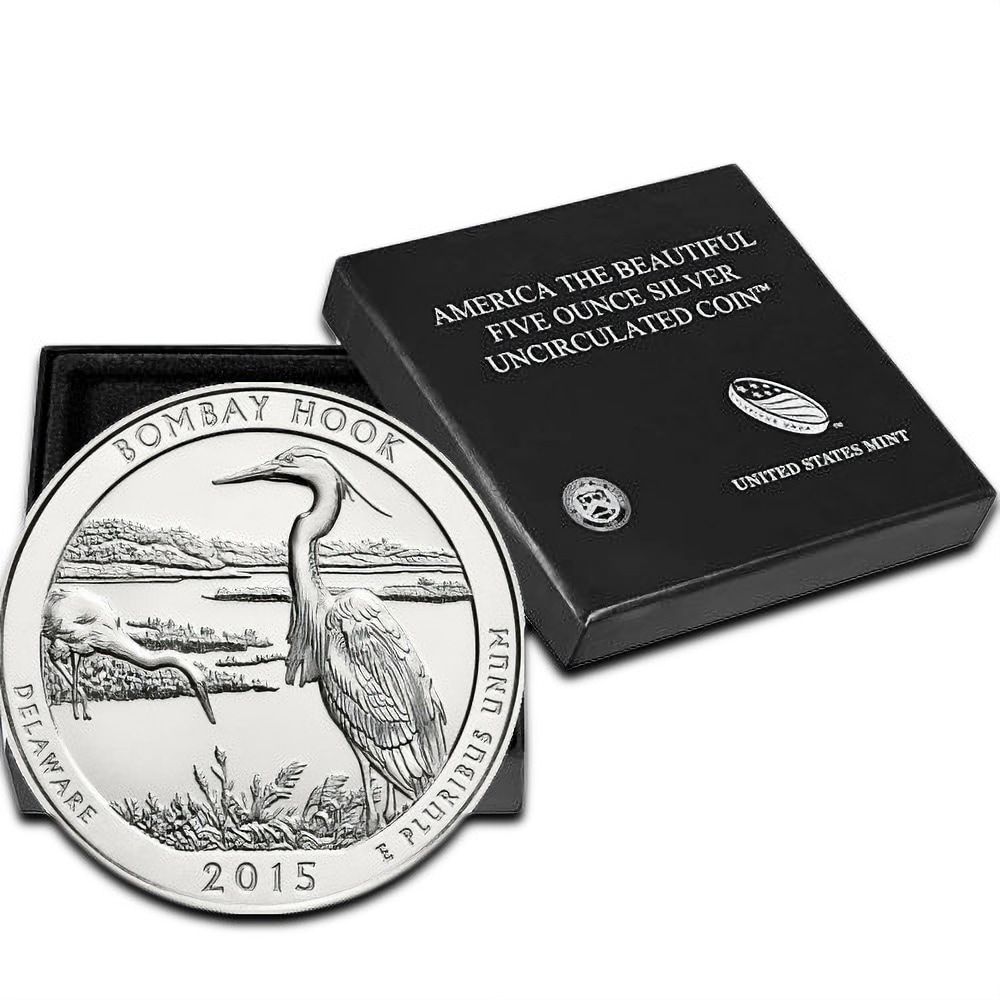 2015-P 5 oz Burnished ATB Bombay Hook Silver Coin (Box + CoA)