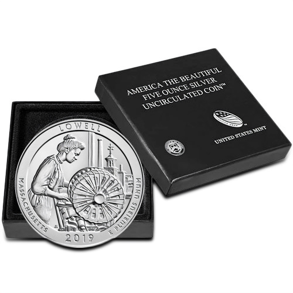2019-P 5 oz Burnished ATB Lowell National Historical Park Silver Coin (Box + CoA)