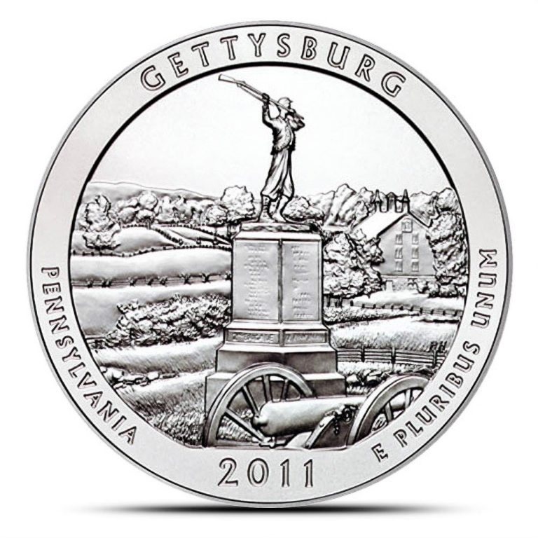 2011-P 5 oz Burnished ATB Gettysburg Silver Coin (Box + CoA)
