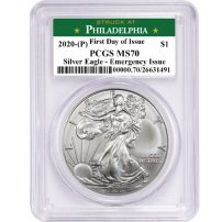 2020 (P) 1 oz American Silver Eagle Coin PCGS MS70 (FDOI, Philadelphia)