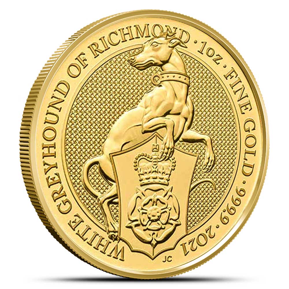 2021 1 oz British Gold Queen's Beast White Greyhound Coin (BU)