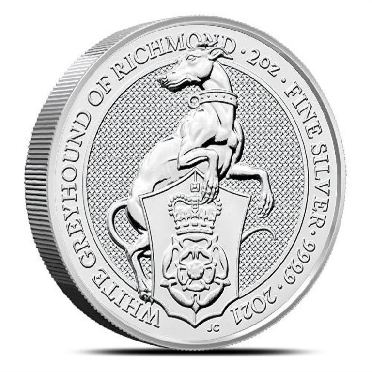 2021 2 oz British Silver Queen's Beast White Greyhound Coin