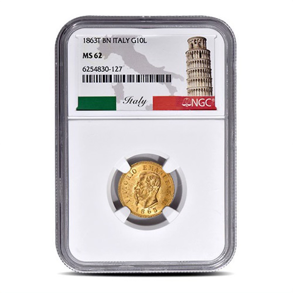 1863 10 Lire Italian Gold Coin NGC MS62 l JM Bullion™