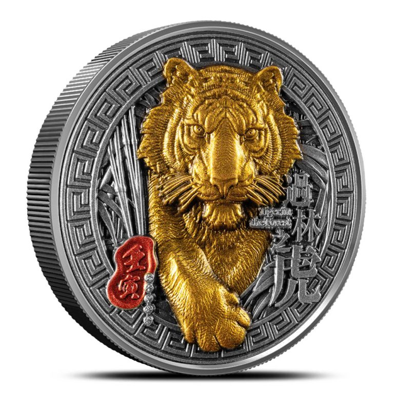 2022 2 oz Colorized Republic of Chad Silver Tiger in the Forest Coin (High Relief)