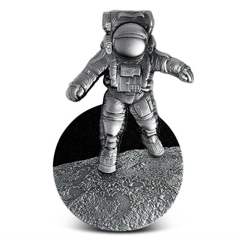 2022 2 oz Antique Colorized Republic of Chad Silver Astronaut on The Moon Coin (High Relief)