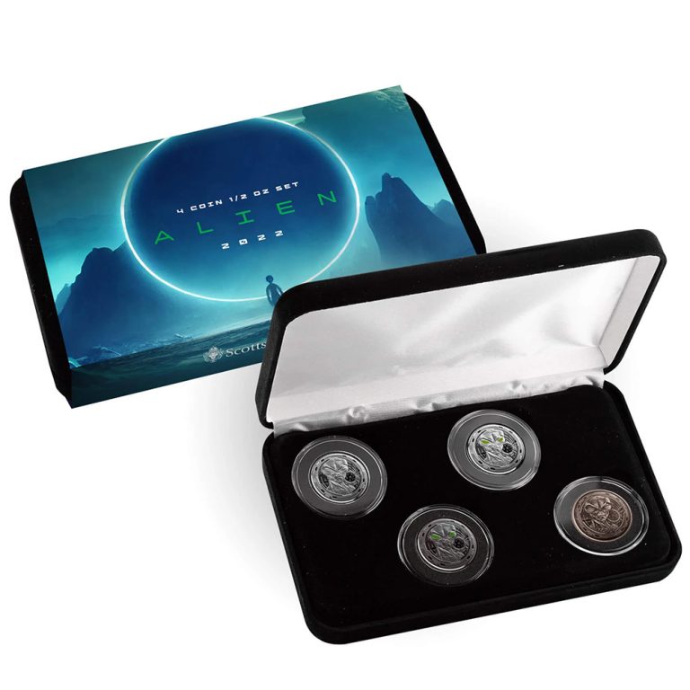2022 1/2 oz Republic of Ghana Silver Alien 4-Coin Set (Box + CoA)
