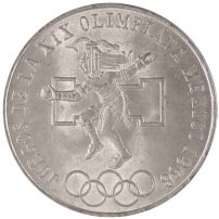 1968 25 Peso Mexican Silver Olympic Coin (AU+)