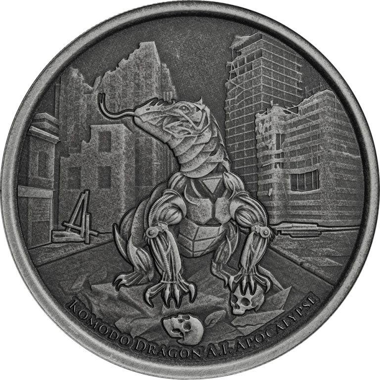 2022 1 oz Antique Tokelau Silver Komodo Dragon A.I. Apocalypse Coin (New)