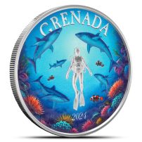 2024 1 oz Colorized EC8 Silver Grenada Shark Diver Coin