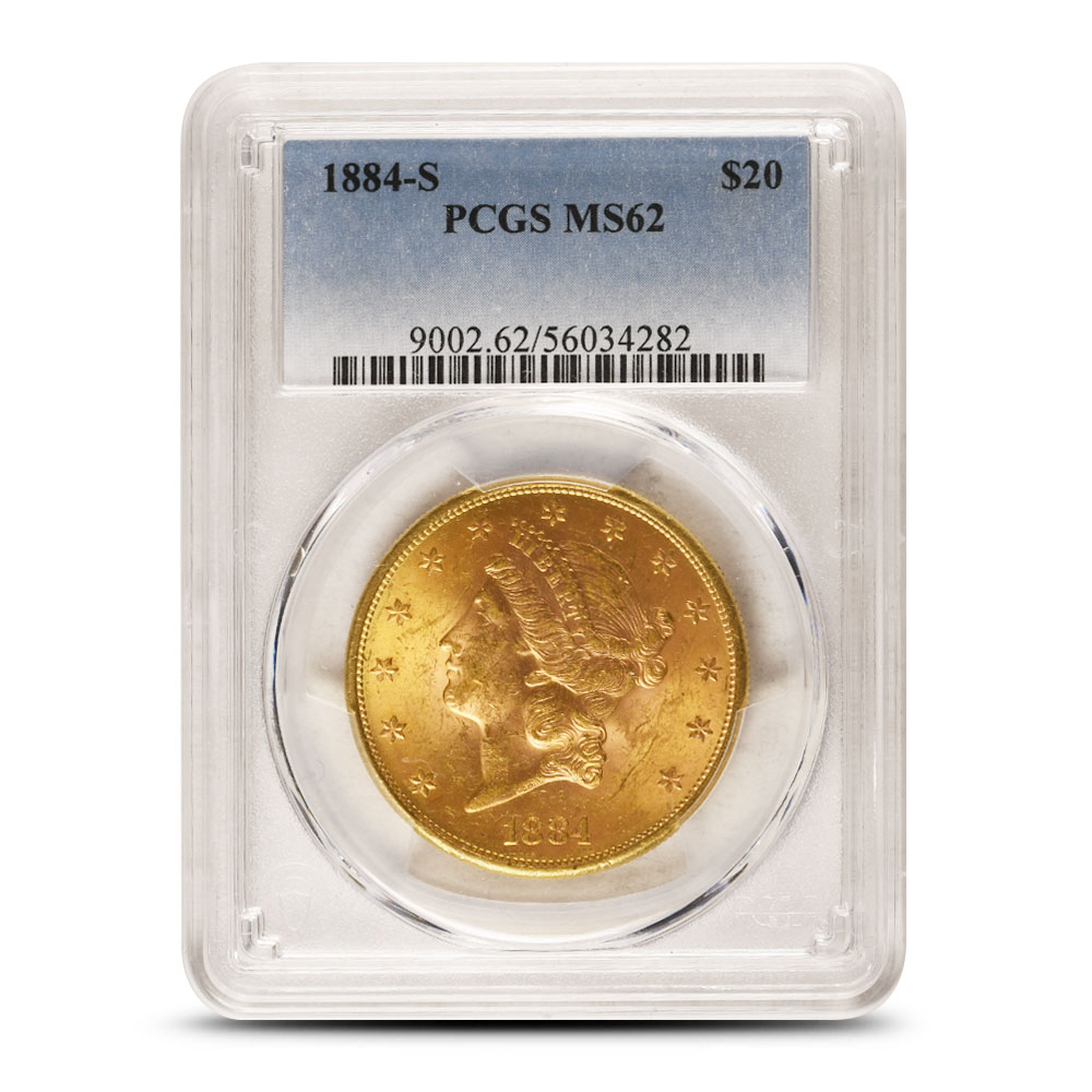 1884-S $20 Liberty Gold Double Eagle Coin PCGS MS62