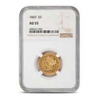1869 Pre-33 $5 Liberty Gold Half Eagle Coin NGC AU55