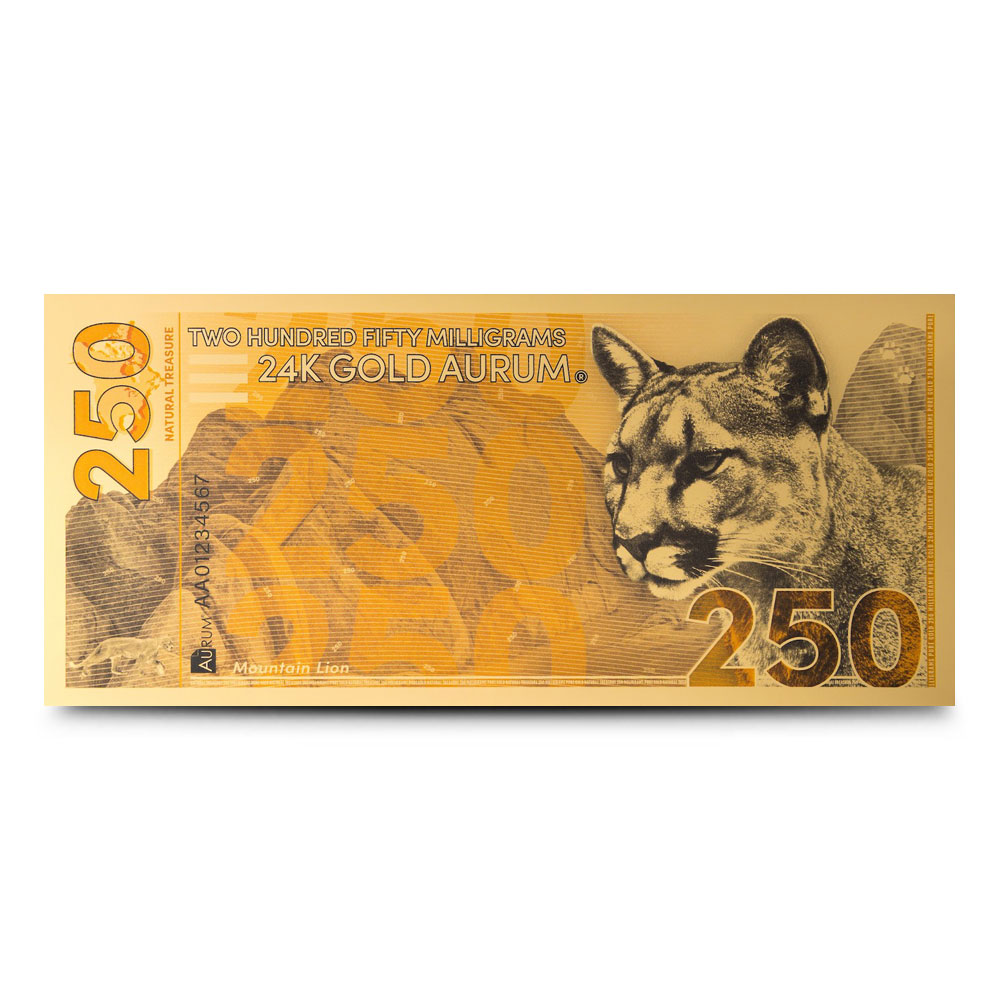 250 Milligram Aurum Natural Treasures Mountain Lion Gold Note (Random Year)