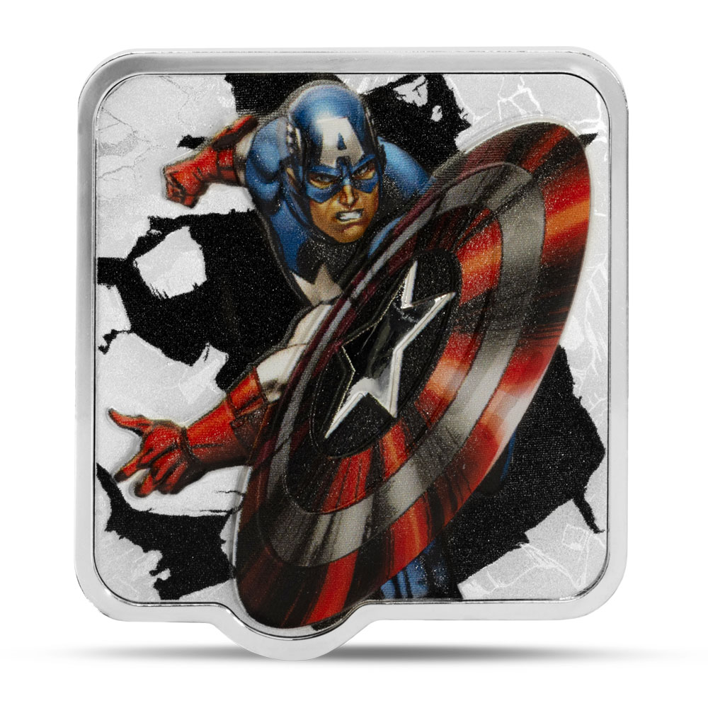 2025 2 oz Proof Colorized Niue Silver Captain America Clang Coin (Box + CoA)