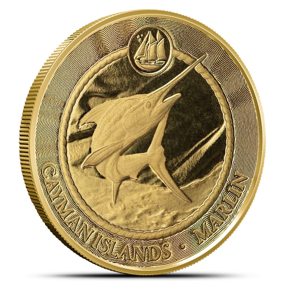 ゴールドマッシオブジェ 2025 1/10 oz Cayman Islands Gold Sea Life Marlin Coin - Silver.com
