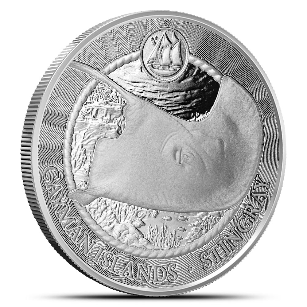 2025 1 oz Cayman Islands Silver Sea Life Stingray Coin (Proof-Like)