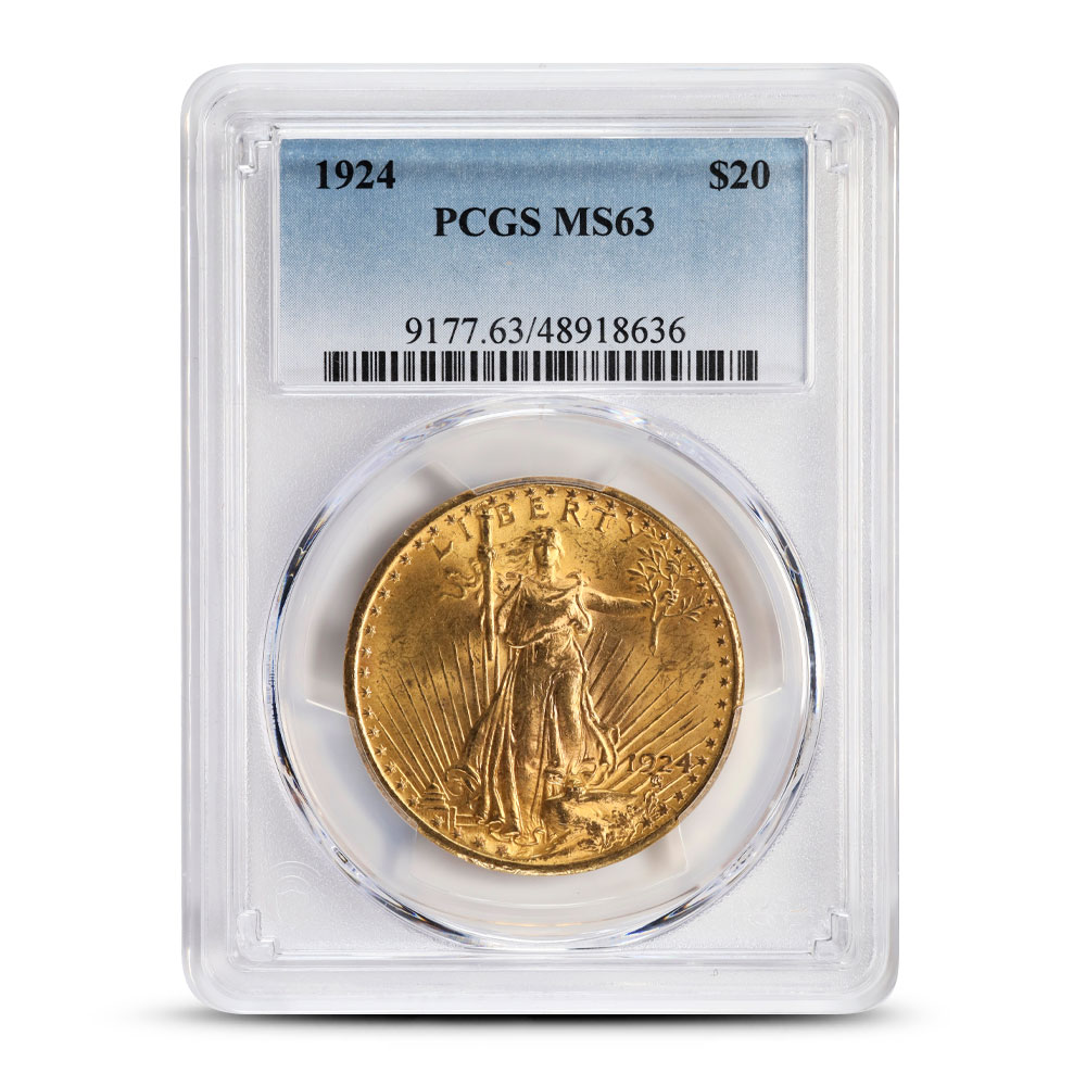 1924 $20 Saint Gaudens Gold Double Eagle Coin MS63 (PCGS or NGC)