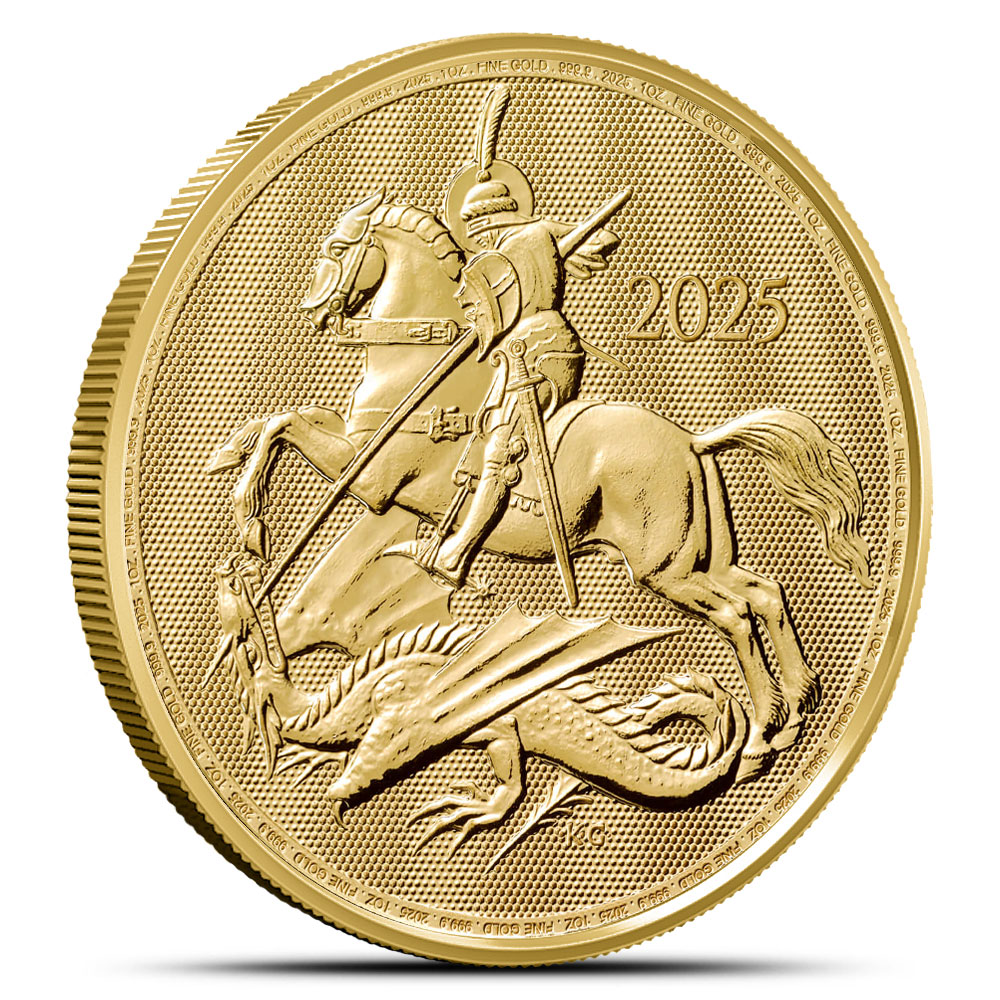 セントジョージ・ドラゴン (ロジウム＋ゴールドコーティング＋ルビー) 2025 1 oz British Gold St. George and the Dragon Coin l JM Bullion™