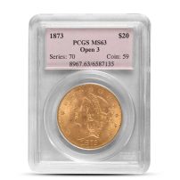 1873 Pre-33 $20 Liberty Gold Double Eagle Coin PCGS MS63 (Open 3)