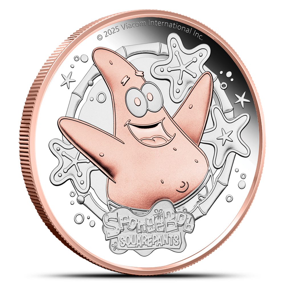 2025 2 oz Proof Tuvalu Silver Spongebob Squarepants Patrick Star Coin (Box + CoA, Gilded)