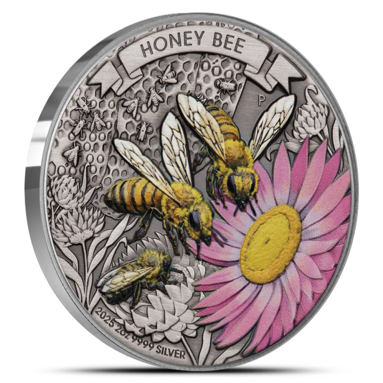 2025 2 oz Antique Colorized Australian Silver Honey Bee Coin (Box + CoA)