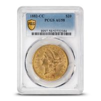 1882-CC Pre-33 $20 Liberty Gold Double Eagle Coin PCGS AU58