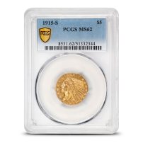 1915-S Pre-33 $5 Indian Gold Half Eagle Coin PCGS MS62
