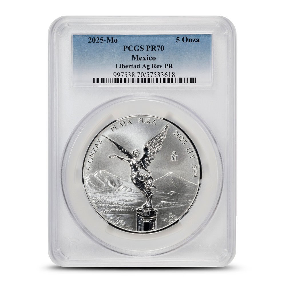 2025 5 oz Reverse Proof Mexican Silver Libertad Coin PCGS PR70