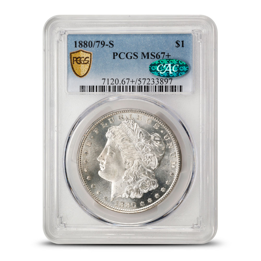 1880/79-S Morgan Silver Dollar Coin PCGS MS67+ CAC l JM Bullion™